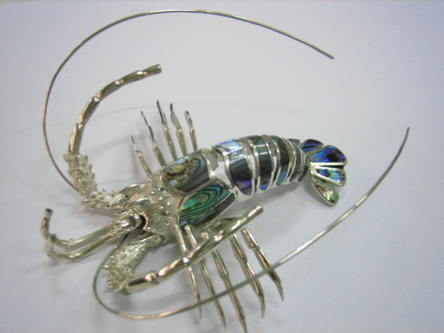 sterling silver Silver Lobster Figurine with Abalone Shell Inlay